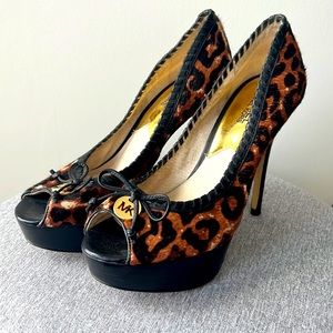 Michael Kors leopard peep toe pumps, size 6 1/2